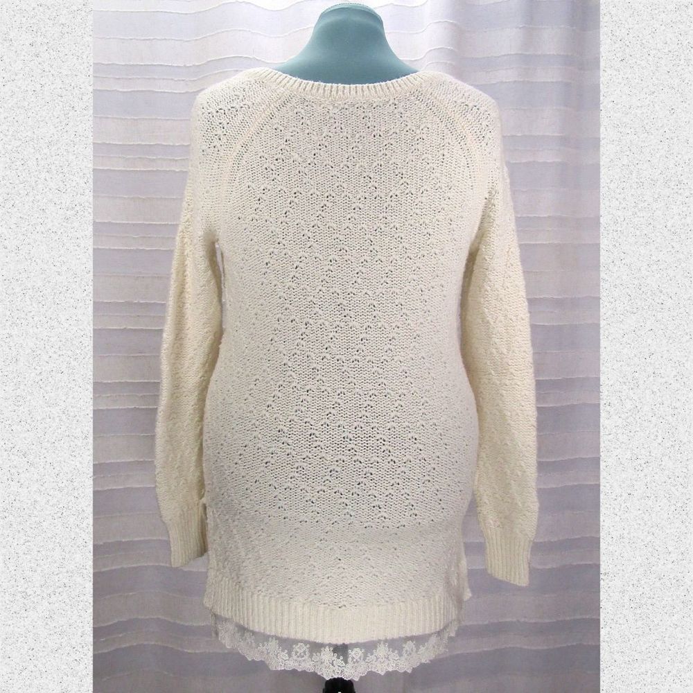 Anthropologie Knitted & Knotted Lace Trim Betten Sweater Tunic In Cream - S View 4
